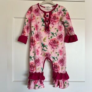 Pink floral ruffle romper